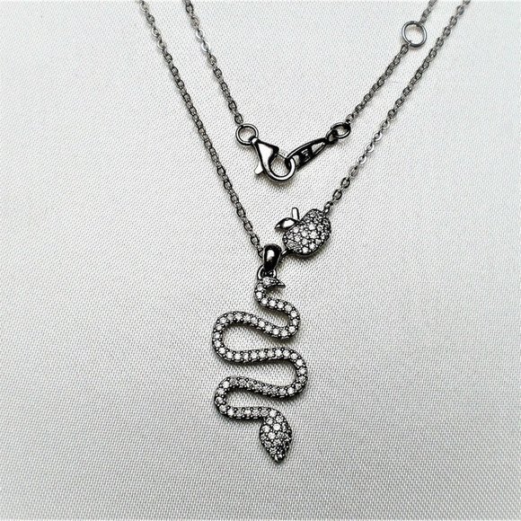 Designer Sterling Silver 925 0.46CT Diamond Snake Apple Pendant Necklace Chain